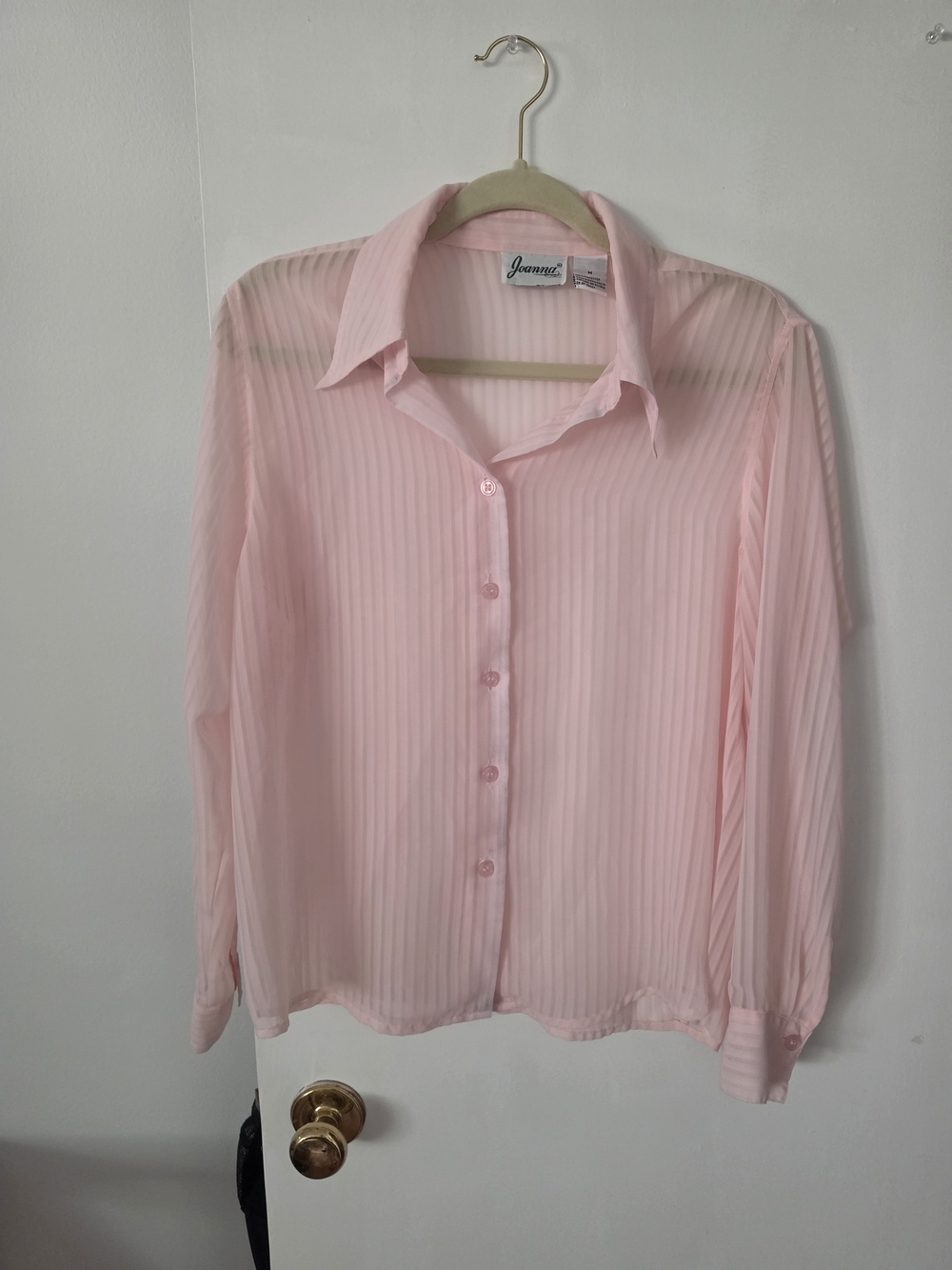 Joanna Pale Pink Sheer Button-Up Blouse, Vintage, Size m